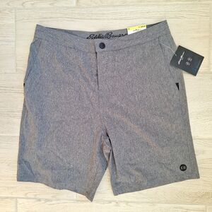Eddie Bauer Men's Heathered Gray Hybrid Shorts Swimsuit 32" Waist 8" Inseam